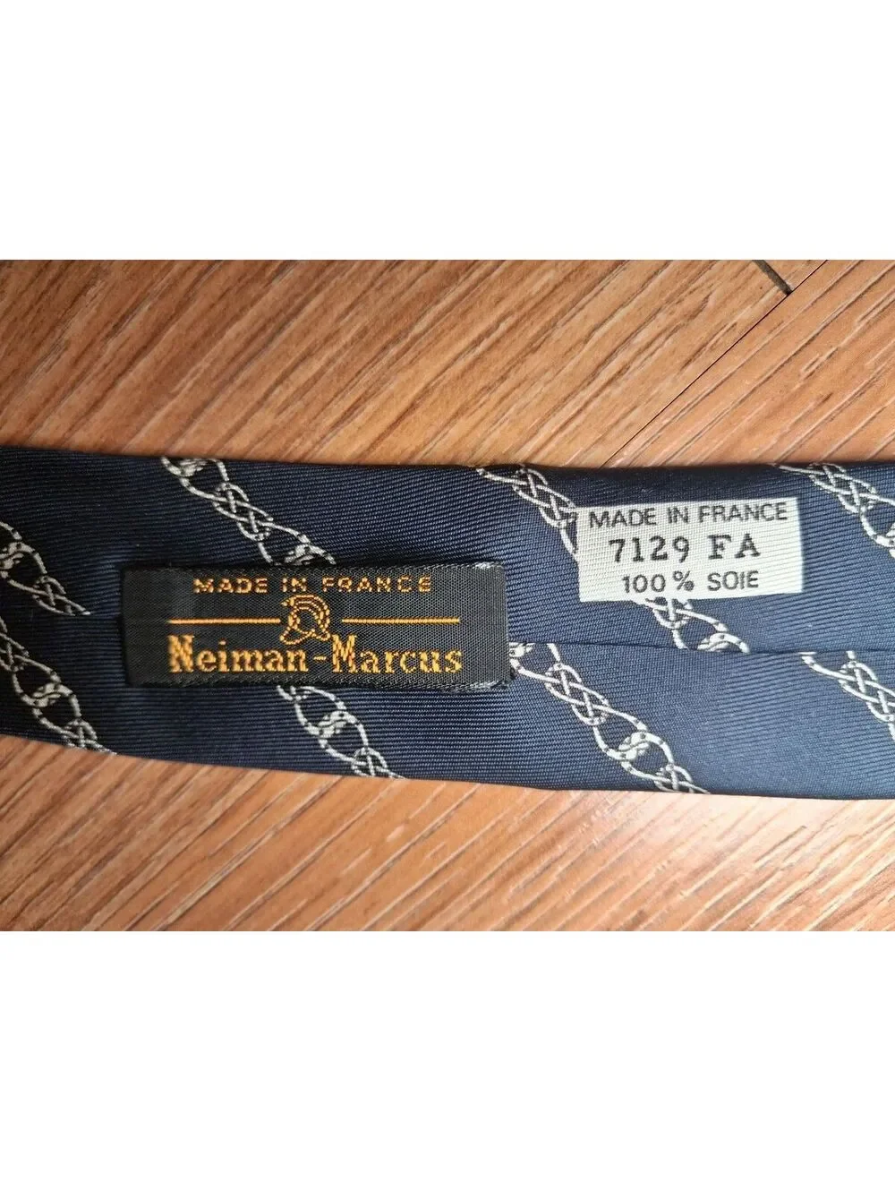 VINTAGE Hermes Silk Tie Navy Horse Chain Links Equestrian